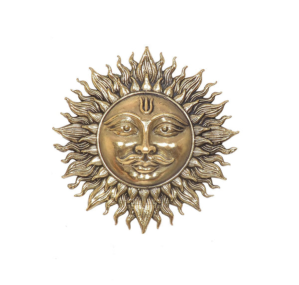 Brass Surya Dev Sun Face Wall Hanging – Traditional Hindu Sun God Wall Décor for Home, Office & Housewarming Gifts (Height: 3 Inches) Study Setting