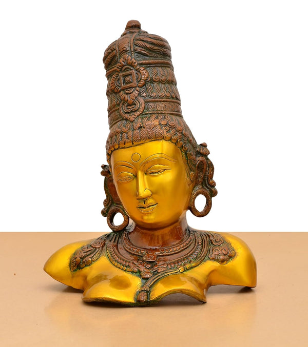 Brass Goddess Parvati Bust Statue (Height 12 Inch) Study Setting