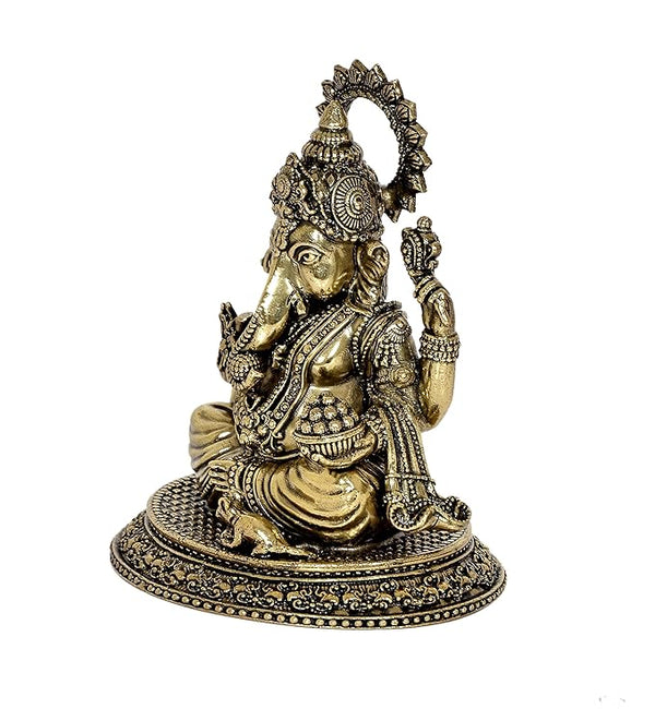 Fine Brass Lord Ganesha Ganpati Idol Vinayak Religious Statue Murti (Height: 4.5 Inch) Study Setting