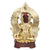 Back view brass Ganpati Bappa murti with detailed gold halo and red center ornament