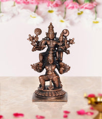 Copper Vishnu decorative showpiece, multi-armed deity with circular halo, on pedestal