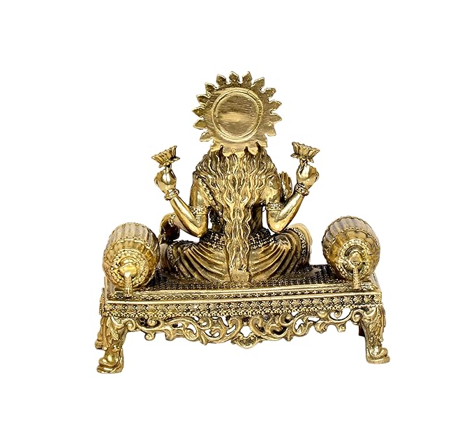 Brass Lakshmi Idol Laxmi Goddess Lakshmi Sitting Statue in Blessing Position for The Puja Temple at Home in Brass (Height: 4 Inch)