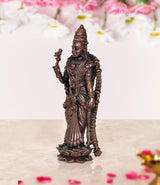Copper Meenakshi Idol statue, side view with detailed jewelry, 4 inch