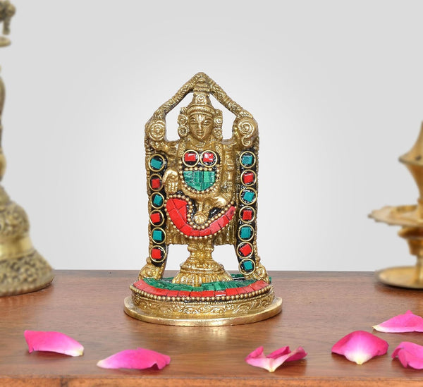 Brass Lord Tirupati Bala Ji Idol (Height :4 inch) (Multicolor 1) Mandir Setting