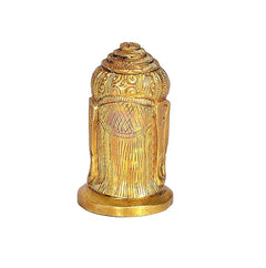Golden brass Hanuman head idol, back view with engraved patterns and crown