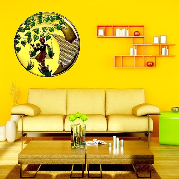 Iron Krishna on Swing Wall Hanging with LED Light (Height: 25 Inches)