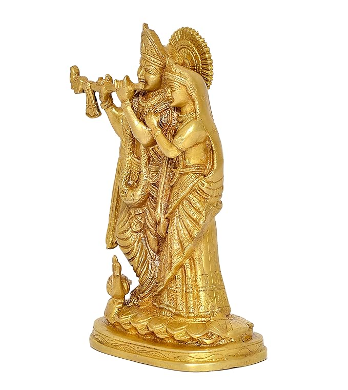 Radha Krishna Murti Statue Idol Brass Statue for Home Decor, (Height .8.5 Inch)