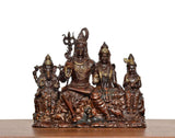 Brass Shiv Parivar statue with four seated deities, ornate crowns and gold detailing