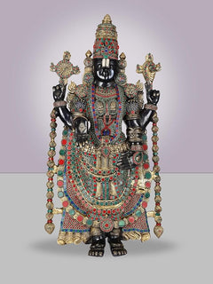 Multicolour brass Tirupati Bala Ji idol statue with ornate crown and four arms