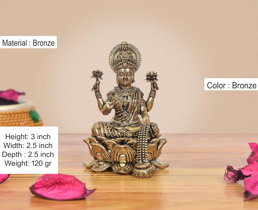 Superfine Brass Goddess Lakshmi on Lotus Murti (Height 3 Inch) Craft Detail