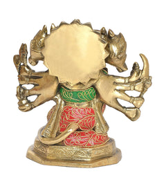 Rear view Panchmukhi Hanuman idol figurine, gold back with red-green painted lower dress