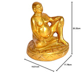 Brass Swami Samarth Akkalkot idol, side-front seated meditation on round base.