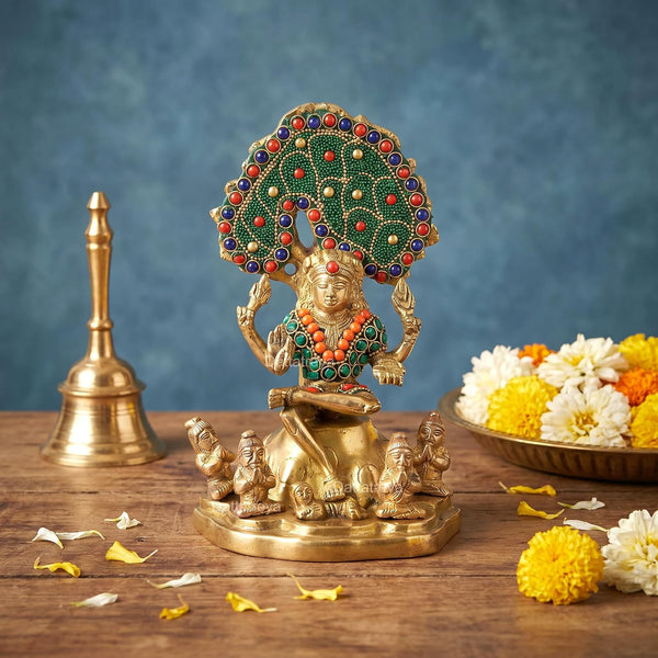 Brass Dakshinamurti Shiva Statue Dakshinamurthy for Home Decor Temple Office Pooja Mandir Showpiece (multicolour) (Height:9 Inches)