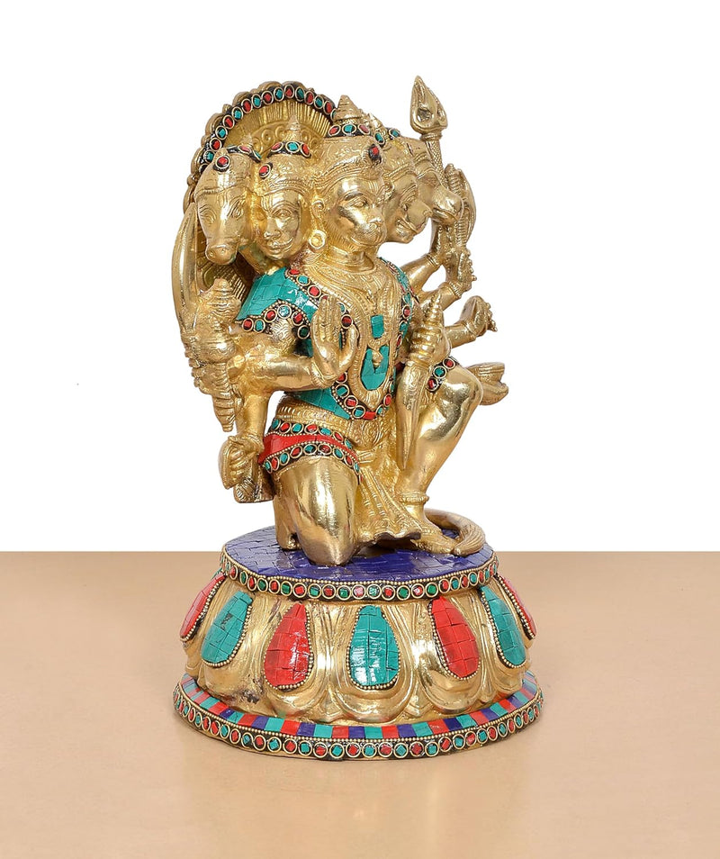 Brass Panchmukhi Hanuman Idol Figurine (Height: 13 Inch)