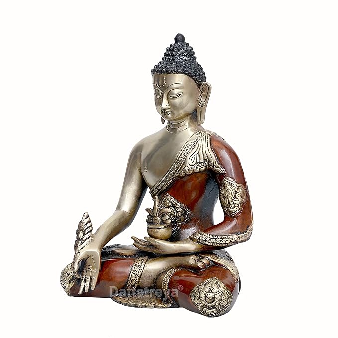 Brass Buddha Statue Bhumisparsha Pose (Height: 11 Inches)