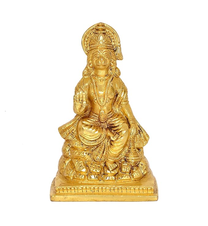 Brass Hanuman Ji Statue Bajrangbali Murti for Home Temple Decor (Height: 6 Inch)