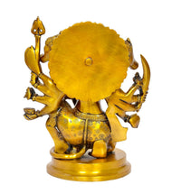 Back view of brass Panchmukhi Hanuman idol figurine on round base with central mark