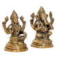 Brass Laxmi Ganesh Statue - Handcrafted Goddess Lakshmi and Lord Ganesha Idol for Home Decor and Pooja - Hindu Deities Figurine (Height 4.5 Inch)