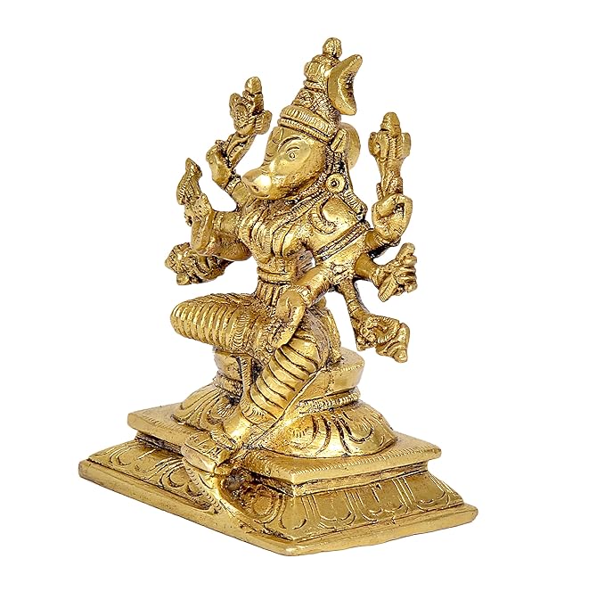 Brass Goddess Varahi Idol Figurine Eight Armed Sculpture Showpiece Home Temple Office Gift Item Golden Height 4.2 Inches