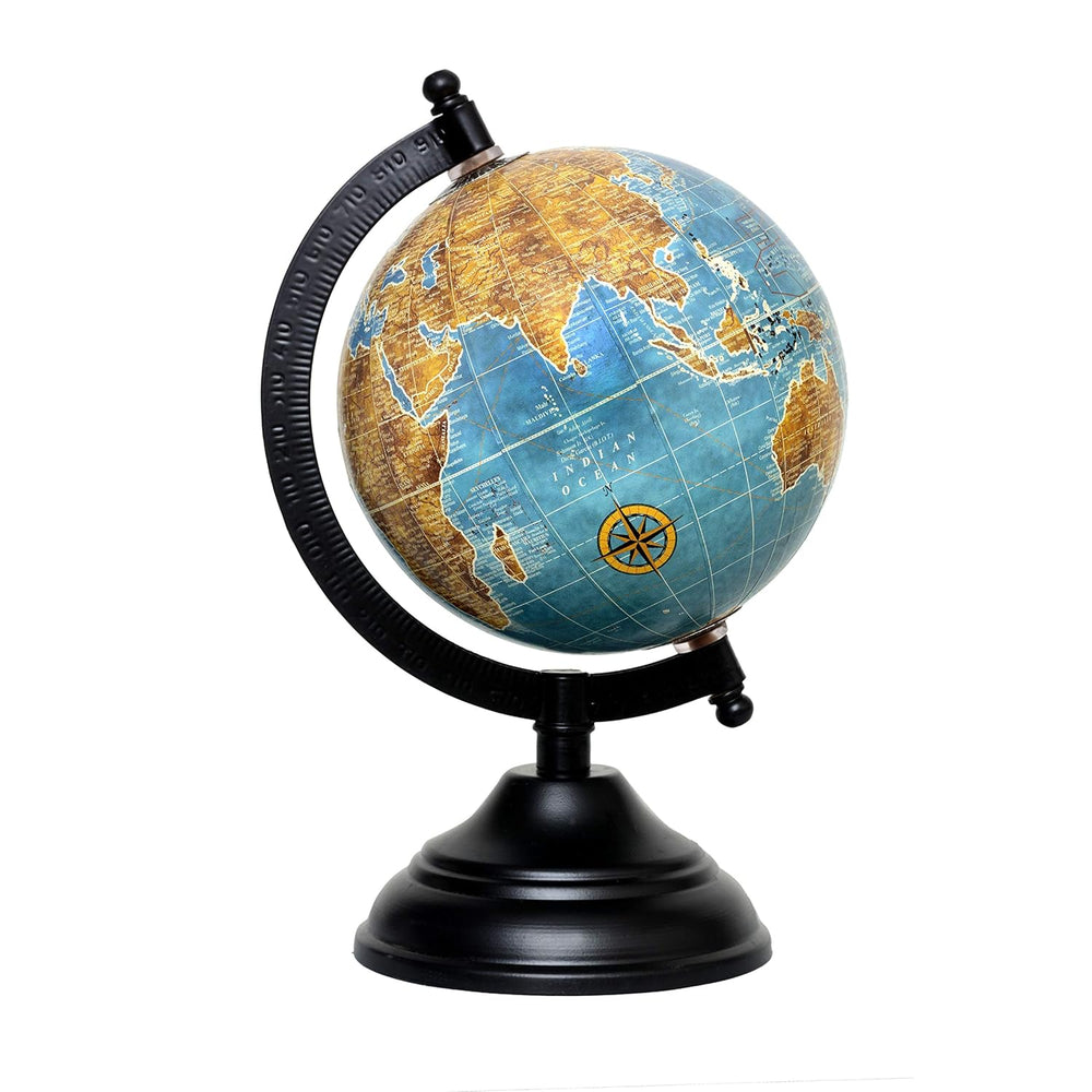 9.5" Antique Style Political Desk Globe – Vintage Blue Ocean & Beige Continents World Globe for Students & Office, Includes Free Magnifying Glass