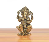 Ganapati Bappa brass/bronze idol, front view seated on lotus