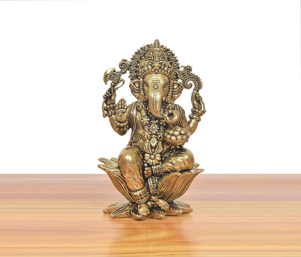 Superfine Brass Lord Ganapati Bappa Religious Murti (Height 4 Inch) Study Setting