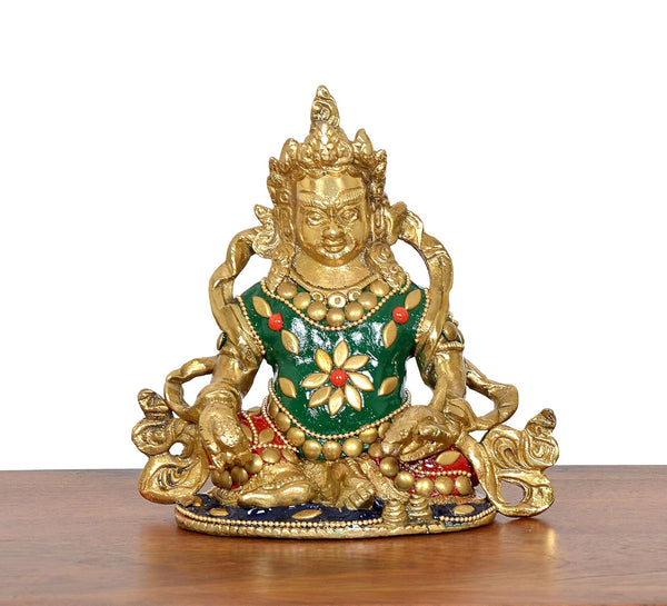 Brass Kubera God of Wealth Kuber Kuberan Protector of The World Antique Statue Murti Statue (Height: 5 Inch) Entryway Setting