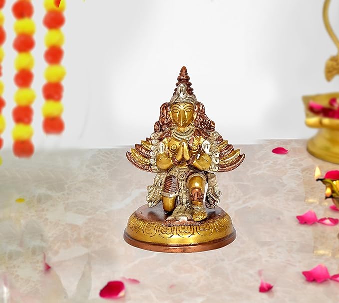 Brass Garun Bhagwan Statue Idol in Multicolor for Temple Decor | Height : 5 Inches