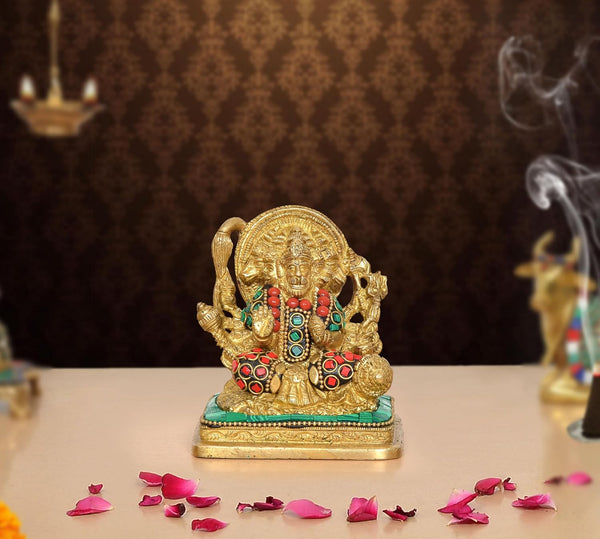 Brass Panchmukhi Hanuman Idol (Height: 4 Inch) Mandir Setting