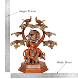 Krishna-Flöte-Statue am Baum, goldfarbene Vogel- und Blattornamente, 13-Zoll