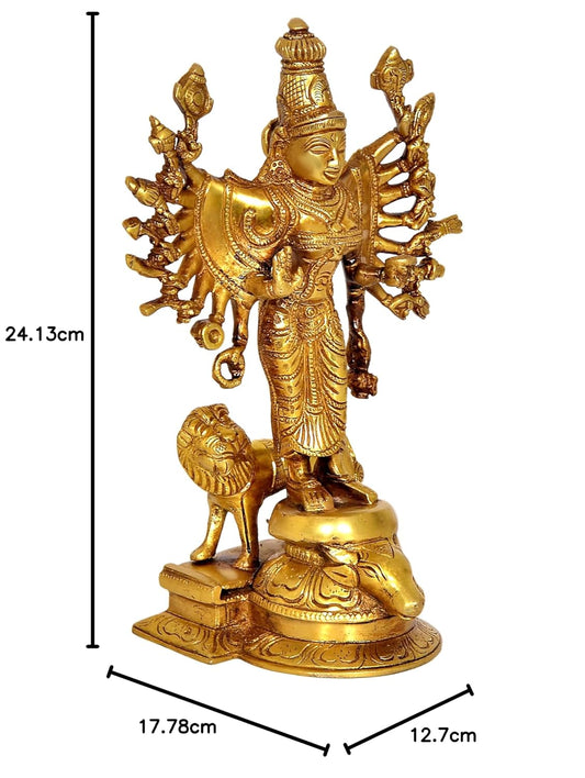 Brass Chamundeshwari Devi Idol for Home Decor Golden Color (Height:9.5 Inches)