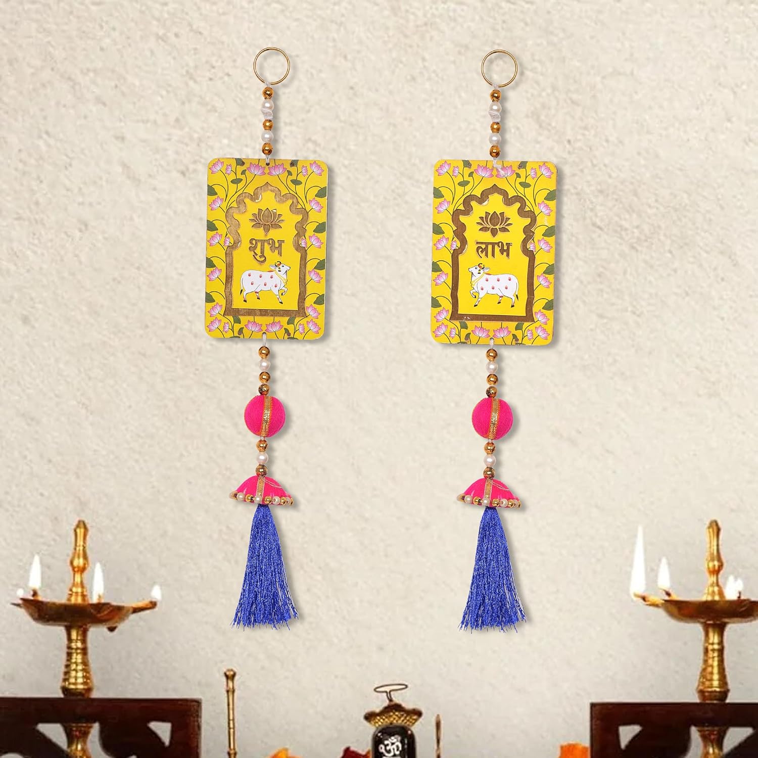 Shubh Labh for Door Entrance for Home Decoration, shubh labh Door Hanging Diwali Decor Home mandir (Height 12 Inch)