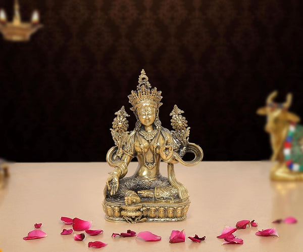 Superfine Brass Tara Devi Tibetan Buddhist Deity Statue (Height: 4.5 Inch)