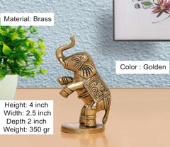 Brass elephant figurine, 4 in tall, gold color, ornate engraved details