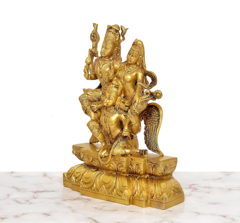 Brass Vishnu and Devi Lakshmi On Garuda Flying Idol (Height: 12 Inch)