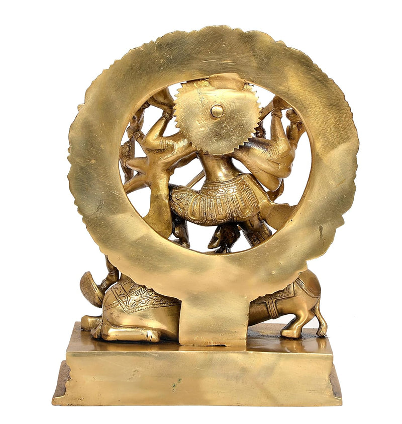 Brass Ten-Armed Mahishasuramardini Goddess Durga Idol for Home Decor Pooja Mandir Decorative Showpiece(Height 12 Inch)