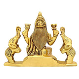 Back view of brass Lakshmi idol with two elephant side figures on base