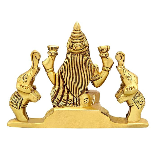 Brass Statue of Maa Lakshmi with 2 Elephant Idol Statue of Lakshmi Height 3.1 Inch Study Setting