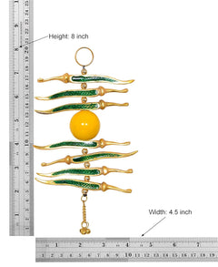 White metal nimbu mirchi hanging charm, height 8 in; gold ring and chain