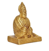 Golden brass Tulja Bhavani idol statue, angled side view on rectangular base