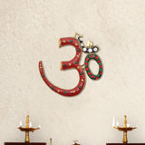 OM wall hanging sculpture, multicolor enamel with jeweled dots on brass tone