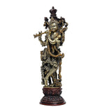 Brass Murli Manohar Krishna idol, 15-inch standing pose with raised flute