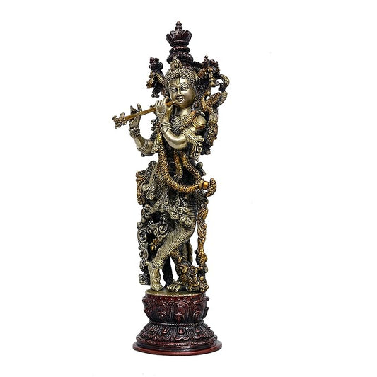 Lord Murli Manohar Krishna Krishan Brass Statue Murti Gift & Home Decor Big Size- Height 15 Inches