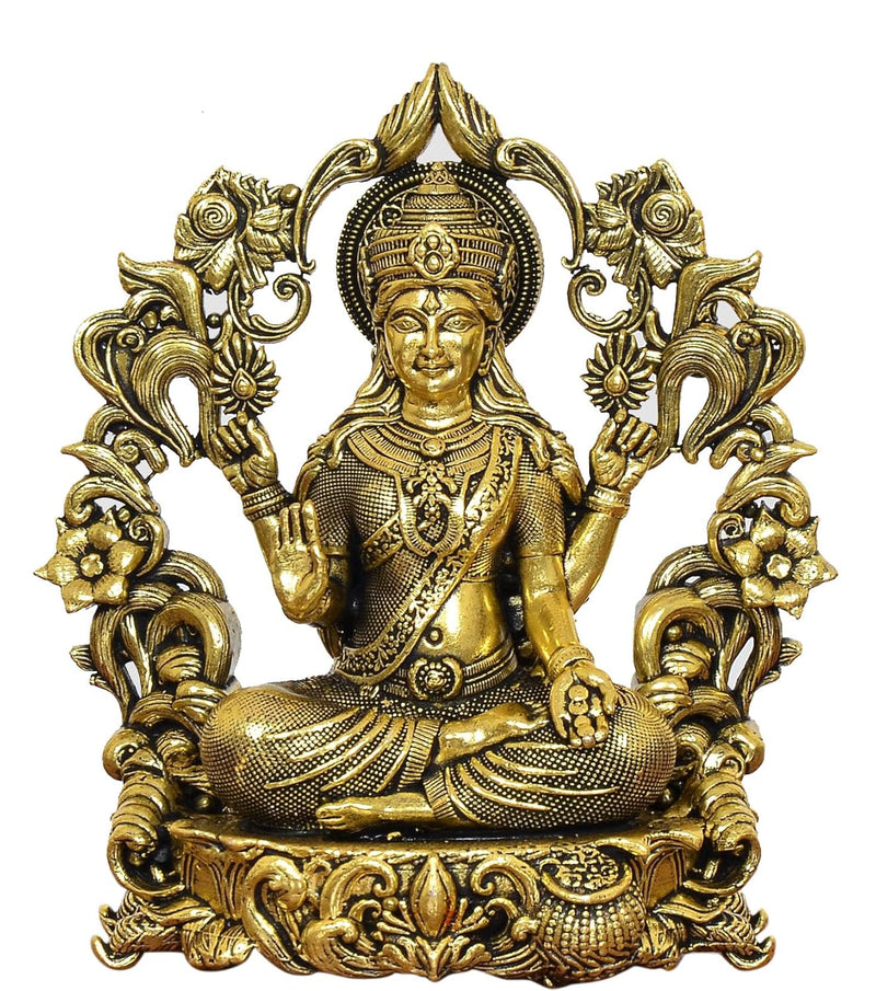 Bronze Lakshmi Maa Idol with Floral Arch Golden (Height 4 Inch)