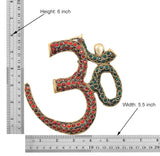 Brass OM wall hanging sculpture, height 6 in, multicolor jeweled design with red and teal