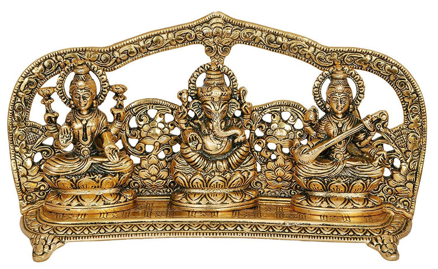 Metal Ganesha Lakshmi and Saraswati Sculpture (Height 5.5 Inches) Craft Detail
