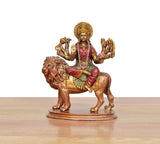 Durga Maa resin figurine riding lion, seated pose, detailed crown and arms