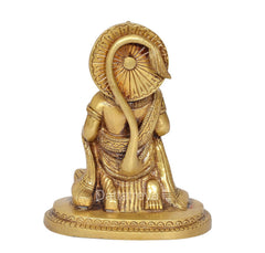 Brass Hanuman Ji idol sculpture from back/side angle, curved tail and halo