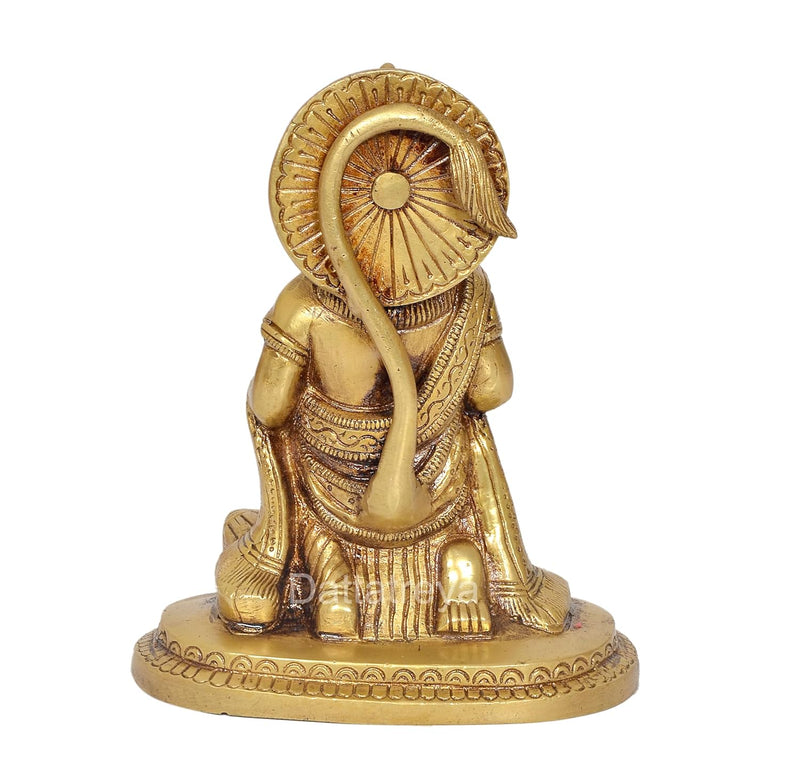 Brass Hanuman JI Sitting Statue Idol Sculpture Statue for Home Decor Pooja Mandir (Height: 6 Inch)