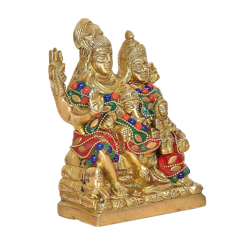 Brass Shiv Parivar Shiva Family Idol Family for Home Decor Mandir Pooja Showpiece Barss Statue (Height 5 Inch)